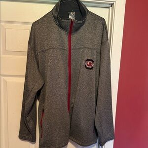 Gray Full-Zip Jacket with Red Trim and Gamecock Patch